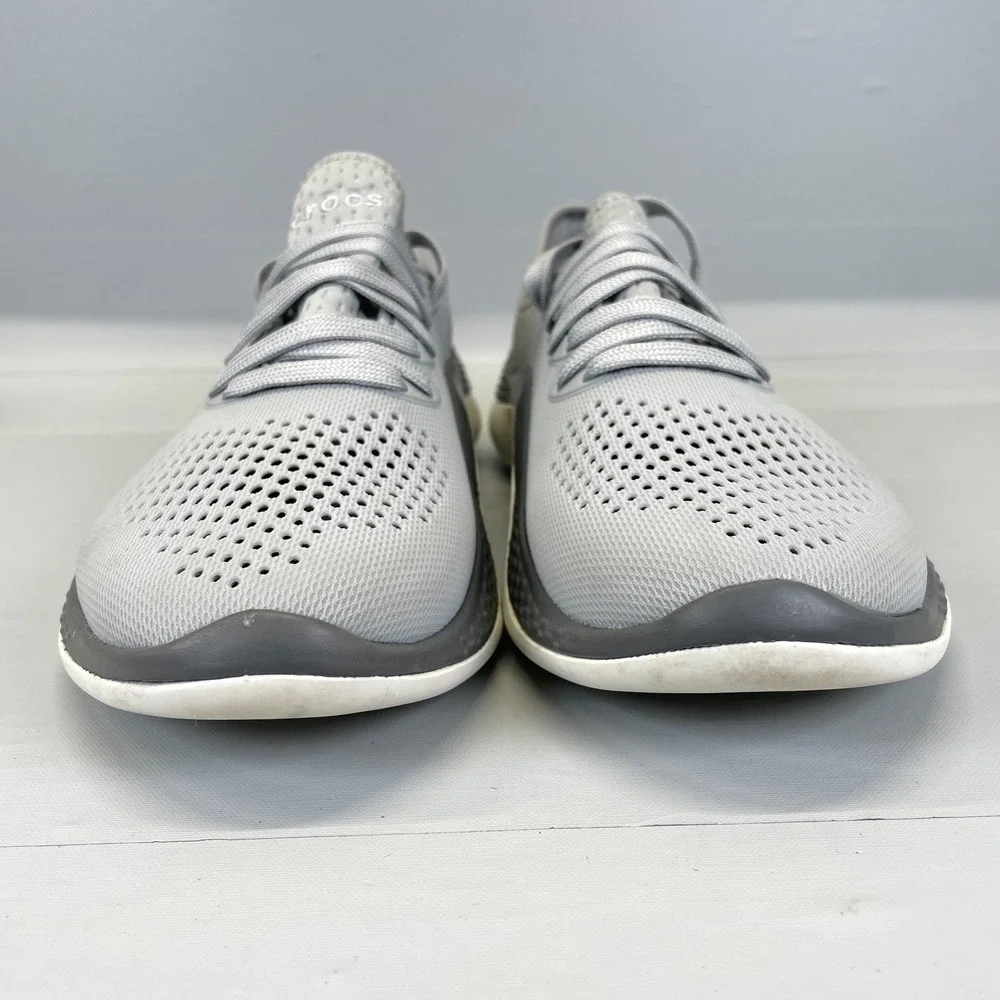 Crocs LiteRide 360 Pacer Shoes Mens Size 7 Gray Perforated Lace Up Sneakers